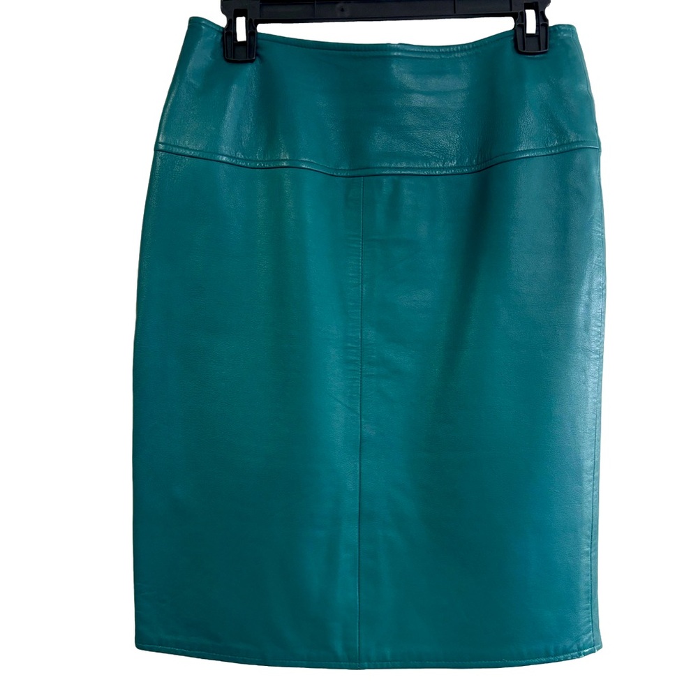 Genuine Leather Vintage Sea Green Pencil Skirt